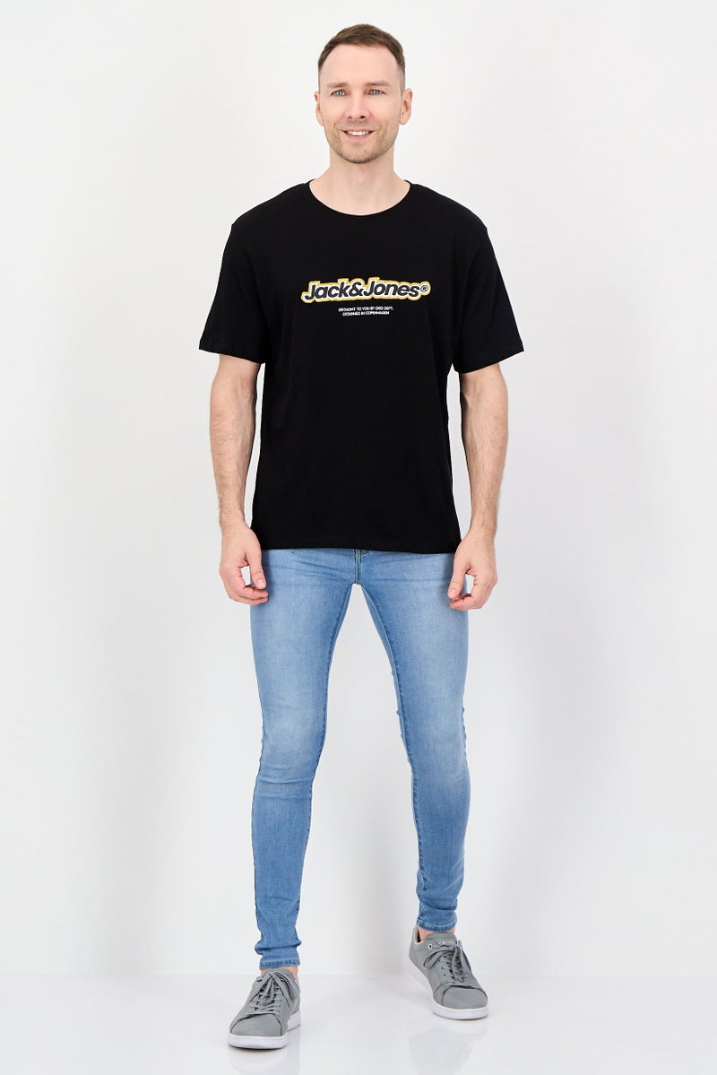 JACK & JONES Men Crew Neck Brand Logo Short Sleeve T-Shirt, Black - Image 4